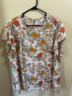 DR2 White Floral Blouse with Red, Yellow & Pink Flowers